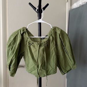 Green Puff Sleeve Blouse